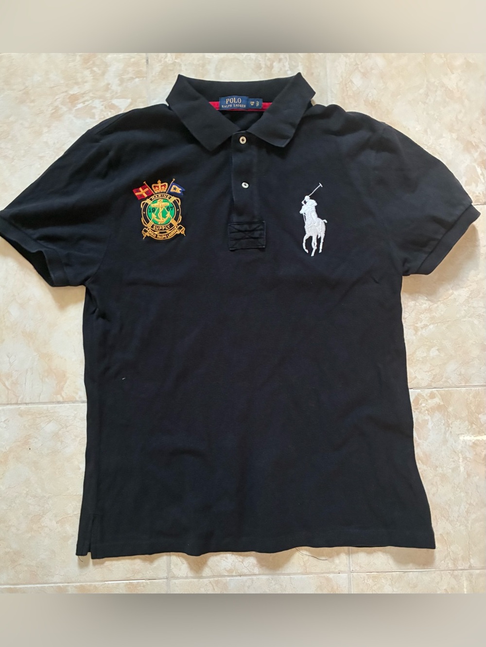 Polo by Ralph Lauren Black Polo with White Pony and Multicolor Crest
